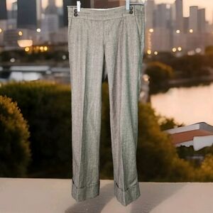 Wool Slacks 4 Gray Blue Strip Pockets Straigh Leg Cuffed LIned Banana Republic